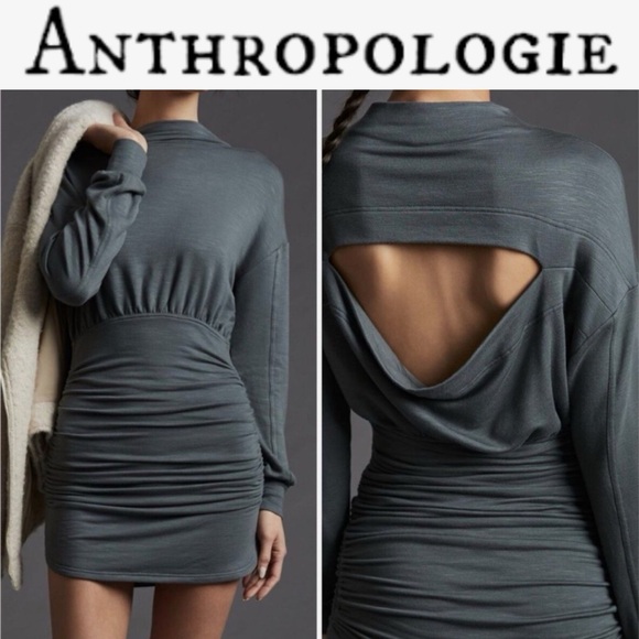 Anthropologie Dresses & Skirts - ANTHROPOLOGIE DAILY PRACTICE RUCHED MOCK NECK SOFT COZY LONG SLEEVE GREY DRESS